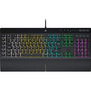 Corsair K55 RGB PRO Wired Membraan Gaming Keyboard (dynamische per-toets RGB-achtergrondverlichting, 6 macrotoetsen w/Elgato-software-integratie, IP42 stof- en morsbestendig, afneembare palmsteun) QWERTY, zwart