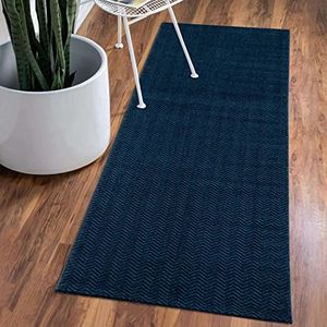 carpet city Vloerkleed, effen, blauw voor de gang, kleine loper, 80 x 150 cm, hoog-chevron-patroon, 3D-effect, laagpolige tapijten, modern, decoratie voor thuis en leven