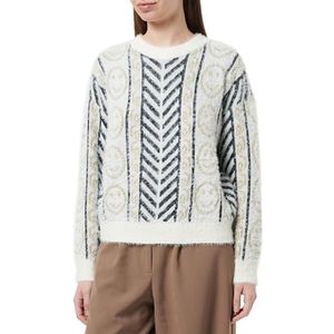 ebeeza Stijlvolle eenvoud gebreide trui met ronde hals en smiley-opdruk WOLLWIT OneSize, wolwit, One size