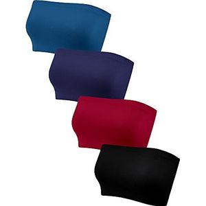 Geyoga 4 Pieces Strapless Bandeau Bra, Seamless Bralettes Stretchy Non Padded Bandeau Tube Top Bra for Women(Retro Colors,Small)