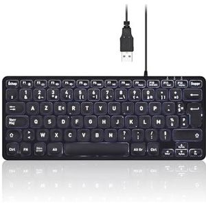 perixx PERIBOARD-332 Mini-toetsenbord, met achtergrondverlichting, bekabeld, USB, slank design, met vetgedrukte en grote toetsen, witte ledverlichting, Frans AZERTY