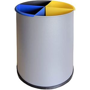 OFITURIA® Afvalemmer voor recycling, metaal, inhoud, 27 l, zilverkleurig, 3 vakken voor afval