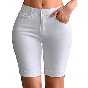 roswear Womens Mid Rise Roll Cuff Bermuda Stretch Denim Jean Shorts White Large