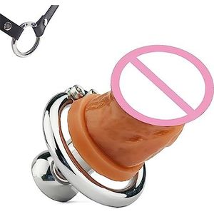 Flat Chastity Cage Ultra Small Cock Cage Male Stainless Steel Chastity Devices with Realistic Dildo Negative inverted Chastity Cages Adult SM Penis Plug Bondage Chastity Sex Toys (403-flesh color-S-40mm)
