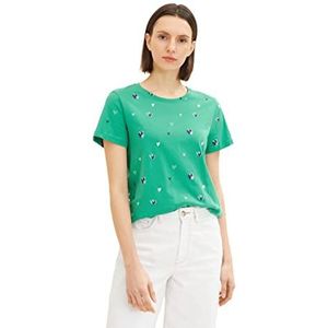 TOM TAILOR Dames T-shirt 1035378, 31251 - Green Navy Heart Design, XS