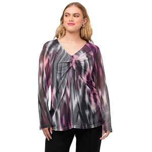 Ulla Popken Dames mesh-shirt wazige print T-shirt, pruim, 50/52 Grote maten