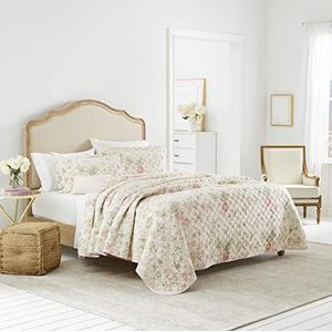 Laura Ashley Home 100% katoen, omkeerbaar, licht en ademend beddengoed, voorgewassen voor extra zachtheid, roze/groen, Twin