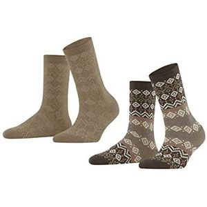 ESPRIT Fairs Isle 2-pack duurzame biologische katoen wol ademend warm halfhoog met patroon 2 paar sokken, meerkleurig (assortiment 0030), 35-38