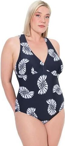 Ulla Popken - Badpak - Nachtblauw/Wit - High Neck - Met Beugel