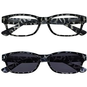 The Reading Glasses Leesbril, schildpad, melkachtig, zwart, lezer met UV400, zonnebril, dubbele set, voor mannen en vrouwen, RS10-1 + 1,00