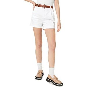Koton Dames riem detail hoge taille minishorts, wit (000), 38
