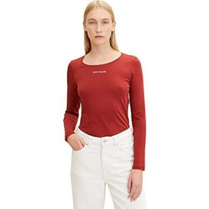 TOM TAILOR Dames Shirt met lange mouwen en logo-print 1033748, 27470 - Dark Maroon Red, 3XL