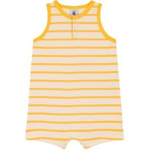 Petit Bateau Korte jumpsuit voor babyjongens, Witte lawine/gele madeliefje, 3 maanden