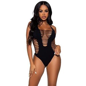 Leg Avenue Vrouwen Naadloze Versnipperde Racer Terug String Bodysuit., Zwart, One Size