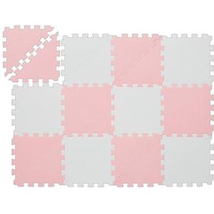 Relaxdays speelmat puzzel, 12-delige mat, zonder schadelijke stoffen, EVA-schuim, kinderkamer, 114 x 86 cm, roze/wit