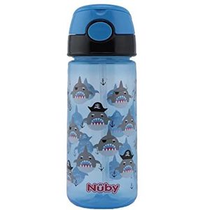 Nûby - Drinkbeker van PP met zacht rietje en handige drukknop - Blauw - 540ml - Vanaf 3 jaar