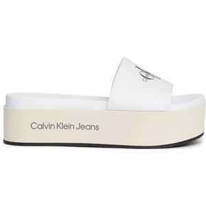 Calvin Klein Jeans Dames Flatform sandaal MET Flat, romig wit/helder wit, 6.5 UK, Romig wit helder wit, 39.5 EU