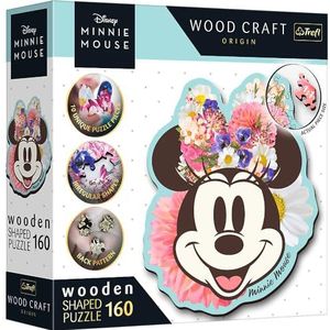 Trefl – Houten contourpuzzels: Disney, Stijlvolle Minnie Mouse – 160 stukjes, Wood Craft, Onregelmatige Vormen, 10 Figuurtjes, Moderne Puzzel Premium, voor Volwassenen en Kinderen vanaf 9 jaar