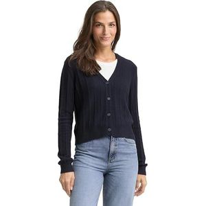 TOM TAILOR - Gebreid Vest - Blauw - Normale Pasvorm - Lange Mouw