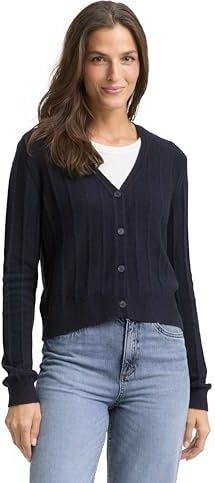 TOM TAILOR - Gebreid Vest - Blauw - Normale Pasvorm - Lange Mouw