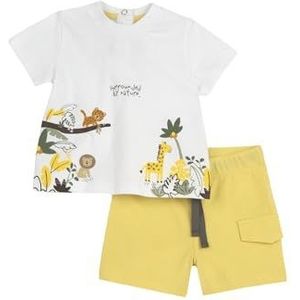 Chicco, Set voor jongens, T-shirt en shorts, met schattige en schattige patronen, ontworpen in Italië, babykleding van 0-24 maanden, cadeau-idee voor geboorte, Geel, 12 Maanden