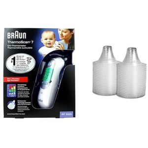 Braun ThermoScan 7 Age precisie-oorthermometer, stil, kleurgecodeerd temperatuurdisplay, baby, IRT6520 & Braun Thermoscan lensfilters LF40, 40 Stuk