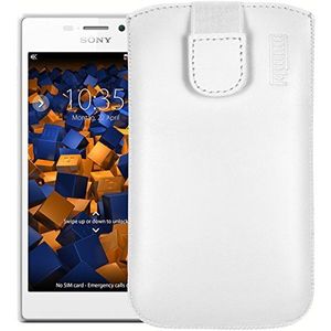 mumbi Echt leren hoesje compatibel met Sony Xperia M2 hoes leren tas case wallet, wit