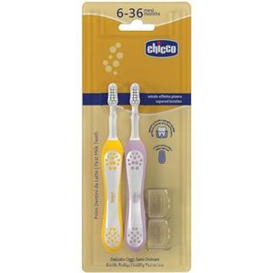 Chicco - Tandenborstelset - Lila en Mosterdkleur - 2 Stuks - Voor Kinderen 6-36 Maanden