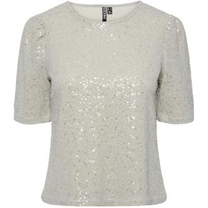 Pcfern 2/4 O-hals top, zilver, M