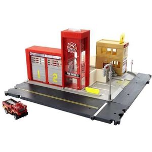 Matchbox Action Drivers Red de Brandweerkazerne Speelset met truck (schaal 1:64), licht- en geluidseffecten, bewegende onderdelen, nepbrand die kinderen moeten blussen, vanaf 3 jaar, HBD76