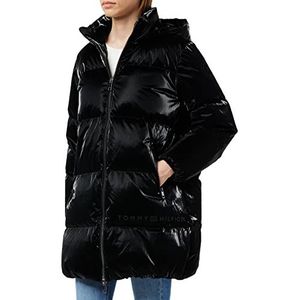 Tommy Hilfiger Dames Metallic Down Puffer jas geweven, zwart, XL, Zwart, XL