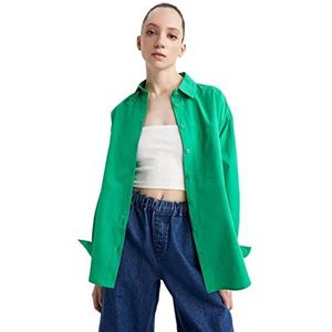 DeFacto Dameshemd van katoenweefsel met lange mouwen, groen, L