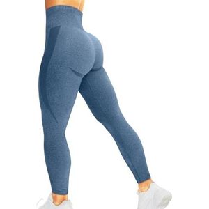 HIGORUN Vrouwen Naadloze Leggings Smile Contour Hoge Taille Workout Gym Yoga Broek Blauw, #0 Donkerblauw, S