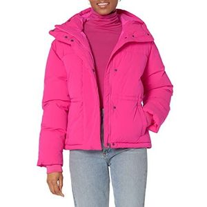 Amazon Essentials Korte getailleerde pufferjas voor dames (verkrijgbaar in grote maten), neonroze, X-Large