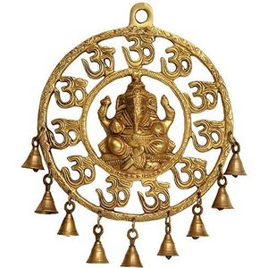 Exotic India Om Aum Ganesha wandophanging met klokken standbeeld, messing, goud, 20 x 30 x 3,3 cm