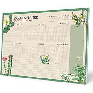 Kokonote A4 Weekplanner Botanical Cacti - Bureauplanner met 54 afscheurbare vellen - Tafelkalender - Duits