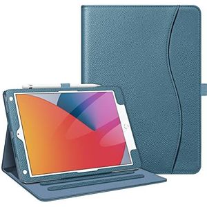 FINTIE Hoesje voor iPad 9e/8e/7e generatie (2021/2020/2019) 26,9 cm - Hoekbescherming] Multi-hoek kijkstandaard Cover met zak en potloodhouder, automatische wekslaap, oceaanblauw