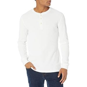 Amazon Essentials Men's Henley-shirt met lange mouwen, wafelpratoon en slanke pasvorm, Wit, S