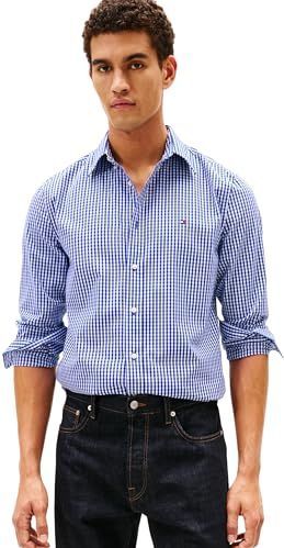 Tommy Hilfiger Heren Flex POPLIN Big Gingham RF Shirt MW0MW41713 L/S Shirt, blauw, XS, Blauw (Wedge Blue/Check), XS