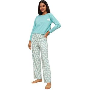 Trendyol Mint Printed gebreide pyjamaset voor dames, Munt, L