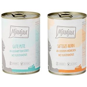 MjAMjAM - premium natvoer voor katten - monopakket I - met kip en kalkoen, pak van 6 (6 x 400 g), graanvrij met extra vlees