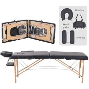 YOUNIKE Professionele opvouwbare massagetafel, 60 cm, breedte, esthetisch, professioneel, hout, verzorgingstafel, tattoo, armleuningbed, massage, tafel, wimpers, draagbaar, 2 secties, zwart
