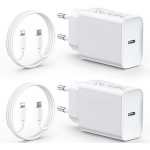 2 stuks snellader voor iPhone 14/14/Pro/14 Pro Max/14 Plus/13 12 11 SE XR X XS 8, 30 W USB-C oplader stekker type C voeding USB C-adapter en 2 m kabel