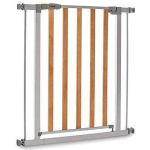 Hauck Wood Lock 2 Safety Gate Deurbeschermingsrooster voor kinderen, zonder boren, 75-80 cm breed, uitbreidbaar met aparte verlenging, metalen houten rooster, grijs