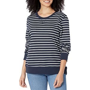 Amazon Essentials Fleece Trui met Ronde Hals (Verkrijgbaar in Grote Maten) Dames, Marineblauw met witte strepen, XS