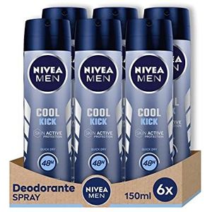 NIVEA Men Cool Kick Deodorantspray, 6 x 150 ml, deodorant voor heren met Cool-Care-formule, anti-ademend, voor 48 uur intensieve frisheid