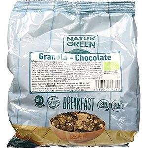 NaturGreen - Chocoladekorrels, biologische geroosterde havervlokken, granen met cacao, gezond ontbijt, glutenvrij - 350 g, 6 stuks