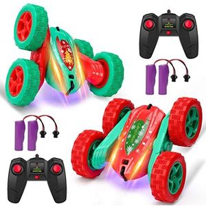 FunsLane 2 stuks RC Stunt Cars afstandsbediening voor Kerstmis, 2,4 GHz RC Racing Trucks Offroad, 4WD dubbelzijdig 360° spins & flips RC Crawler outdoor speelgoed voor kinderen cadeau Kerstmis