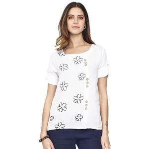 Bonateks Tuniek top voor dames, 100% linnen, gemaakt in Italië, overhemd van puur linnen, geborduurd en knopen aan de voorkant, wit, maat: L, Wit, L