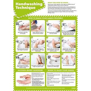 Handwastechniek | Gezondheids- en veiligheidsposters | Gelamineerd glanspapier 420 mm x 594 mm (A2) | Kantoor- en commerciële wandkaarten voor gezondheid en veiligheid | Onderwijskaarten door Daydream